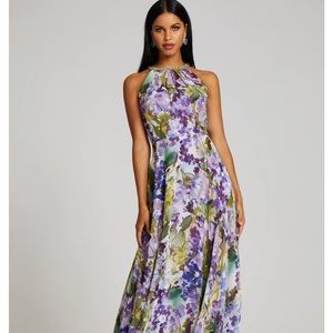 Rickie Freeman for Teri John watercolor sleeveless halter gown